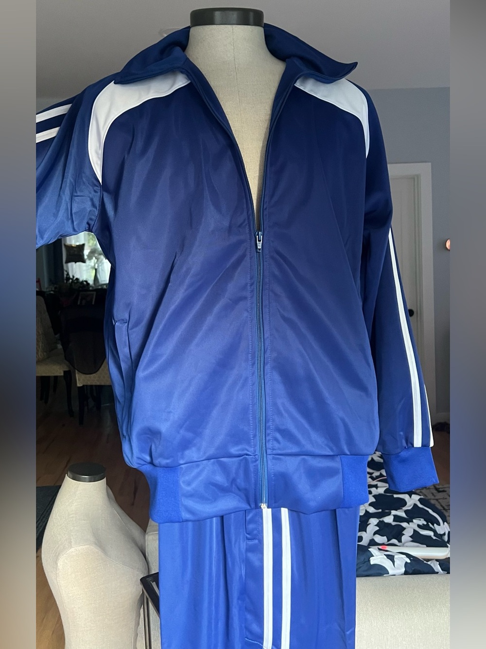 Blue Men’s Tracksuit Pants & Jacket Set - Athletic Zip Jacket and Drawstring Pan